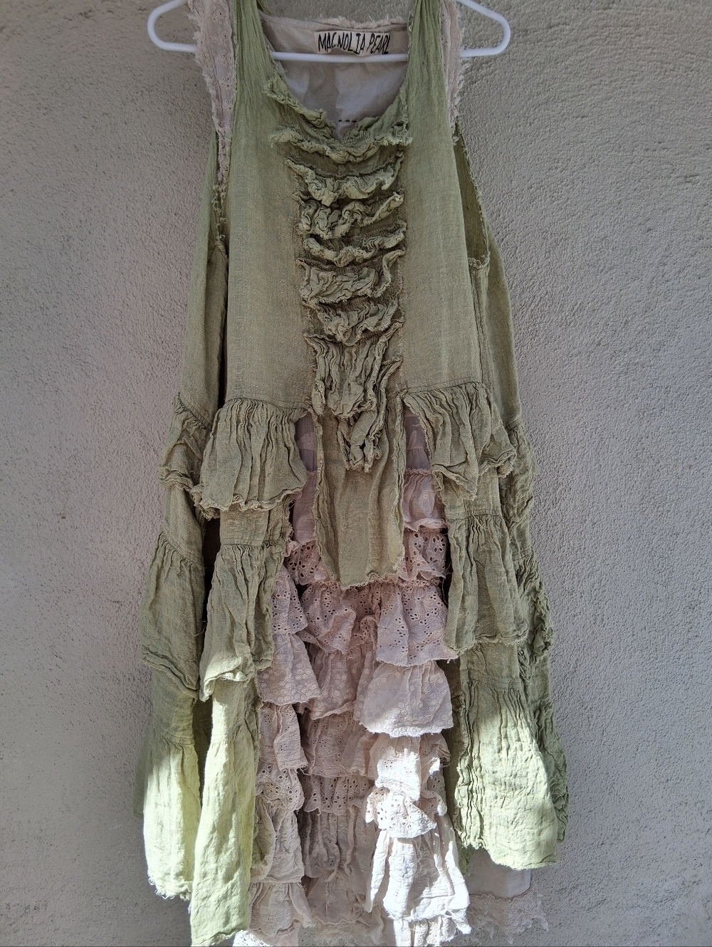 Magnolia Pearl VINTAGE Layered Ruffle Dress in Sage (Without Cream Dress)